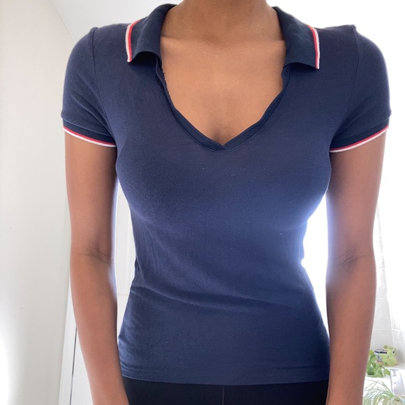 American Eagle Navy Collar T-Shirt - Picture 2 of 3